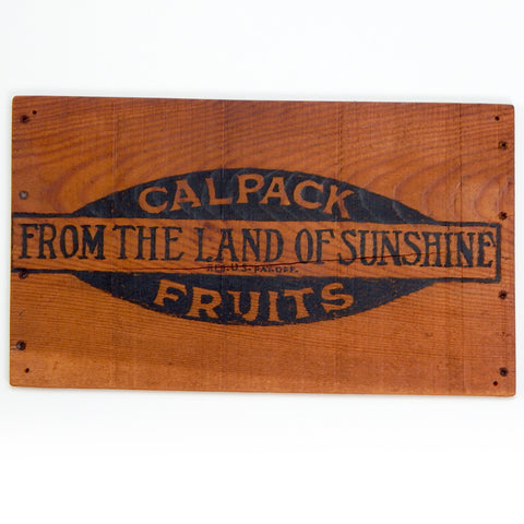 Vintage CALPAK Wooded Crate Face. Recognized by its flagship brand, Del Monte, or by the moniker CalPak. Founded in 1916, the California Packing Corporation was a prominent canner and dried fruit processor. Available at www.vintporium.com