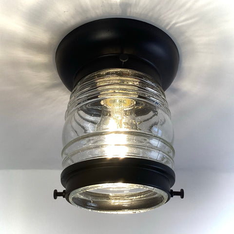 1960s Industrial Glass Flush Mount Utility Ceiling Light - Vintporium Architectural Salvage