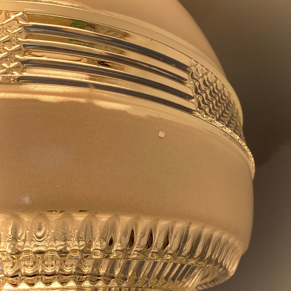 1940s–1960s post-war utility flush-mount ceiling light with frosted pressed-glass shade and chrome canopy by Vintporium