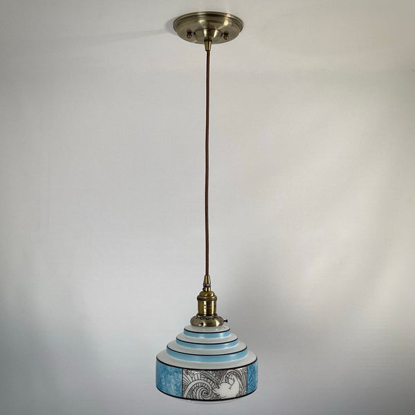 Restored antique pendant ceiling light with brass socket and period cloth cord, offered by Vintporium