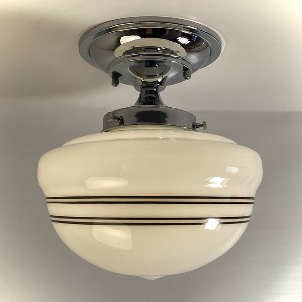 New Classic Black Pinstripe Schoolhouse Semi-Flush Light Fixture - Vintporium Architectural Salvage