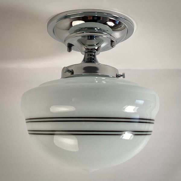New Classic Black Pinstripe Schoolhouse Semi-Flush Light Fixture - Vintporium Architectural Salvage