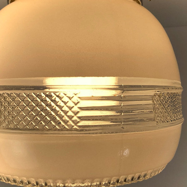 1940s–1960s post-war utility flush-mount ceiling light with frosted pressed-glass shade and chrome canopy by Vintporium