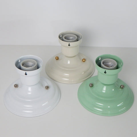 The custom-made triple-beaded chain fixture kit is powder-coated and comes in your choice of white with nickel hardware, pistachio with nickel hardware, or creme with brass hardware. Available at www.vintporium.com