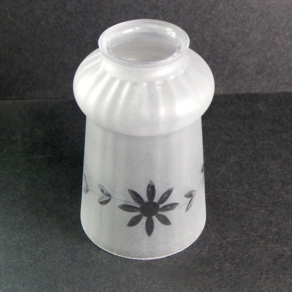 2 1/4 (2.25) Inch Etched Purple Tinted Empire Cut Glass Shade  The vintage etched glass bell-shaped shade has a purple hue indicating that manganese dioxide A.K.A. "Glass Makers Soap," was used in its production and exposed to UV light over time. The shade has been cleaned and detailed for your convenience. Available at www.vintporium.com