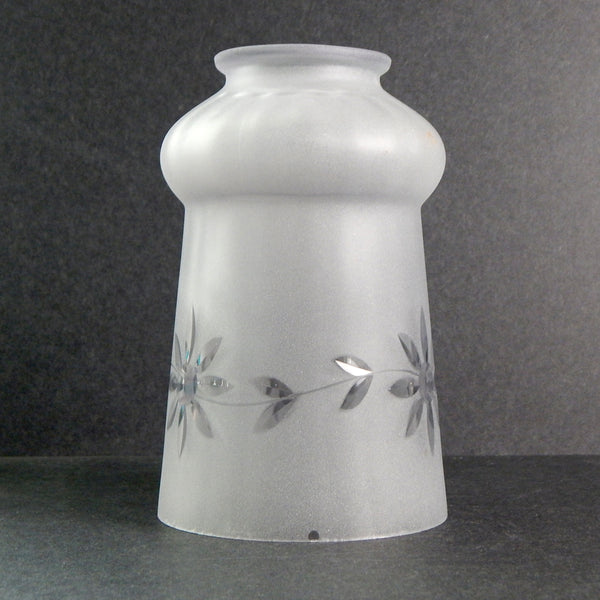 2 1/4 (2.25) Inch Etched Purple Tinted Empire Cut Glass Shade  The vintage etched glass bell-shaped shade has a purple hue indicating that manganese dioxide A.K.A. "Glass Makers Soap," was used in its production and exposed to UV light over time. The shade has been cleaned and detailed for your convenience. Available at www.vintporium.com