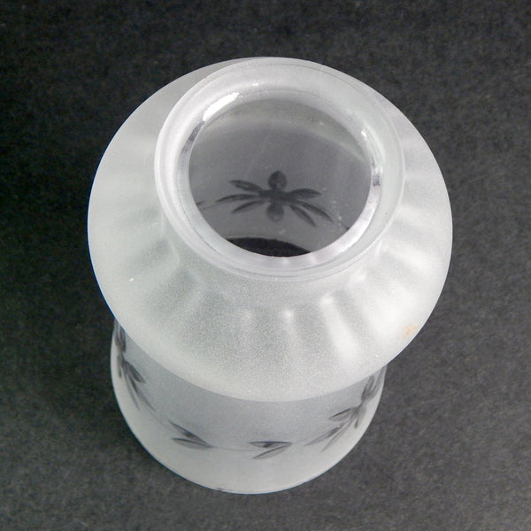 2 1/4 (2.25) Inch Etched Purple Tinted Empire Cut Glass Shade  The vintage etched glass bell-shaped shade has a purple hue indicating that manganese dioxide A.K.A. "Glass Makers Soap," was used in its production and exposed to UV light over time. The shade has been cleaned and detailed for your convenience. Available at www.vintporium.com