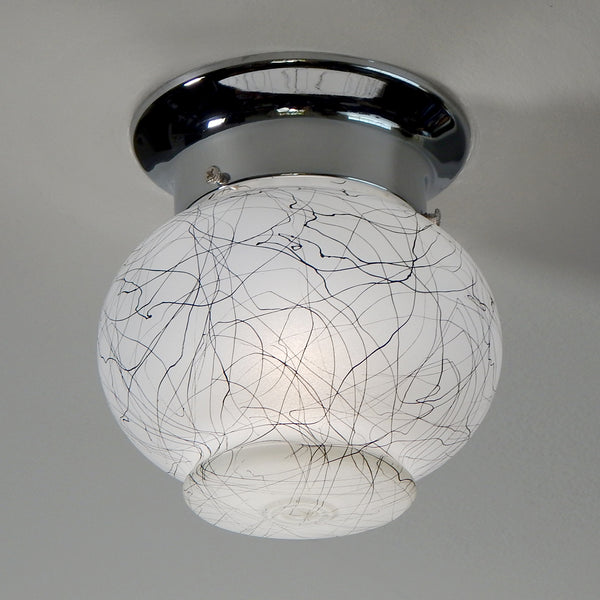 Flush Mount Ceiling Light Vintage 1950s Glass Shade New Fixture. The fixture features a new UL Listed base. The piece has been cleaned and detailed and includes mounting hardware for a convenient installation. Available at www.vintporium.com