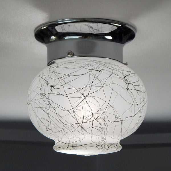 Flush Mount Ceiling Light Vintage 1950s Glass Shade New Fixture. The fixture features a new UL Listed base. The piece has been cleaned and detailed and includes mounting hardware for a convenient installation. Available at www.vintporium.com