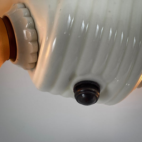 Vintage Flush Mount Porcelain Ceiling Light Fixture. This beautiful antique porcelain ceiling light fixture with uranium glass glaze features a classic 1930s design. Available at www.vintporium.com