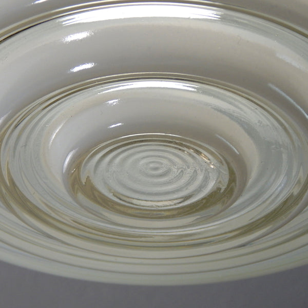Flush Mount Ceiling Light Fixture, Vintage Glass Shade, New Shade Holder Base  Enameled glass shades were a popular lighting option in the 1950s and 60s. They were often used in kitchens, bathrooms, and other utility areas of the home. These shades were commonly made of thick, clear glass coated with enamel. Available at www.vintporium.com