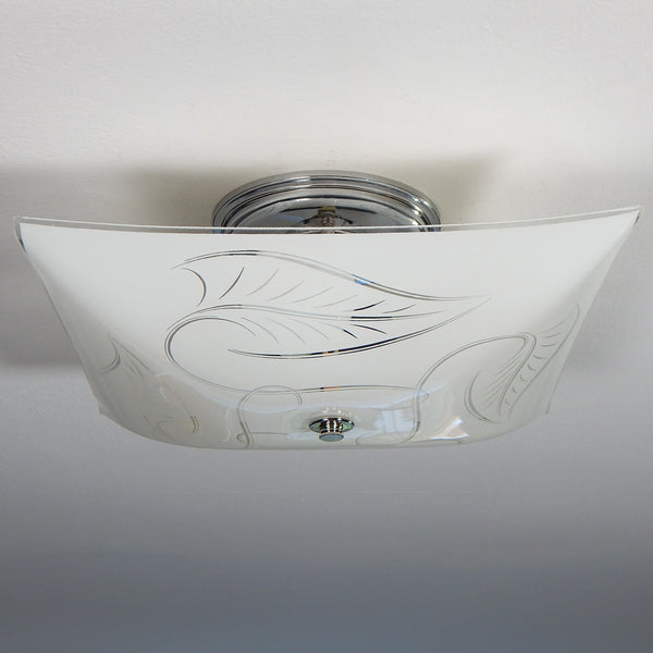 Semi-flush Ceiling Light. Vintage Glass Shade and New Custom Fixture. The fixture features a custom-built assembly in a polished nickel finish. The light has been cleaned and detailed, including hardware for convenient installation. Available at www.vintporium.com