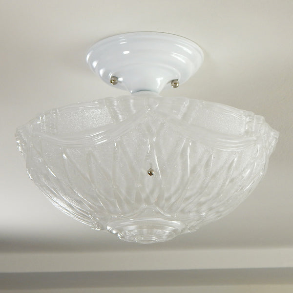 Semi-Flush Beaded Chain Ceiling Light. Vintage Shade. New Fixture. The fixture features a custom-made powder-coated fixture. The fixture has been cleaned and detailed. It includes mounting hardware for convenient installation. Available at www.vintporium.com