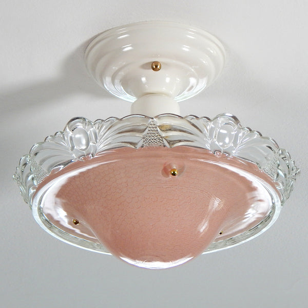 Semi-Flush Beaded Chain Ceiling Light Vintage Glass New Fixture. The light features a custom-made powder-coated fixture. The fixture has been cleaned and detailed. It includes mounting hardware for convenient installation. Available at www.vintporium.com
