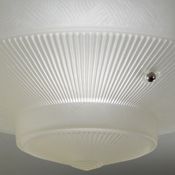 Vintage Semi-Flush Beaded Chain Ceiling Light Fixture. The fixture features a freshly painted base with new wires and a porcelain socket. The fixture has been cleaned and detailed. It includes mounting hardware for convenient installation. Available at www.vintporium.com