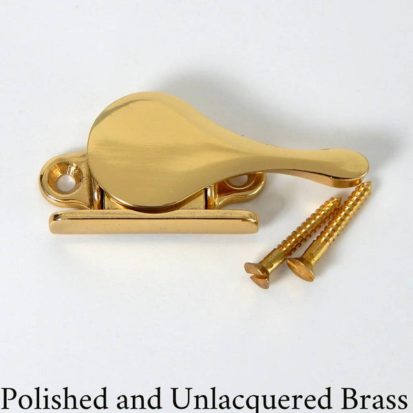 This side sash Lock is a must-have for anyone with a double-hung window! Whether you have a window A/C unit or just want to limit the opening of the sash. The lock is available in polished and lacquer-free brass, polished and lacquered brass, polished nickel, brushed nickel, and oil-rubbed bronze. Available at www.vintporium.com