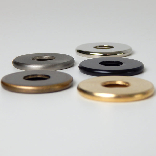 Solid brass 1-inch check ring with a 1/8 ip slip center hole are sold individually. The check ring come in your choice of satin nickel, polished nickel, unfinished brass, antique brass, and oil-rubbed bronze. Available at www.vintporium.com