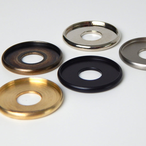 Solid brass 1-inch check ring with a 1/8 ip slip center hole are sold individually. The check ring come in your choice of satin nickel, polished nickel, unfinished brass, antique brass, and oil-rubbed bronze. Available at www.vintporium.com