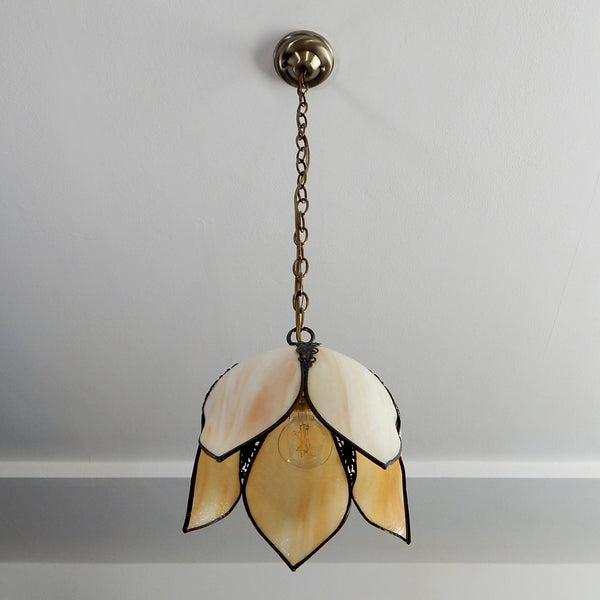 Vintage Slag Glass Pendant Ceiling Light Fixture. The glass has a unique marbled or streaked appearance. The fixture has been restored and features a new porcelain socket, wires, Etc. The fixture has been cleaned and detailed and includes mounting hardware for a convenient installation. Available at www.vintporium.com