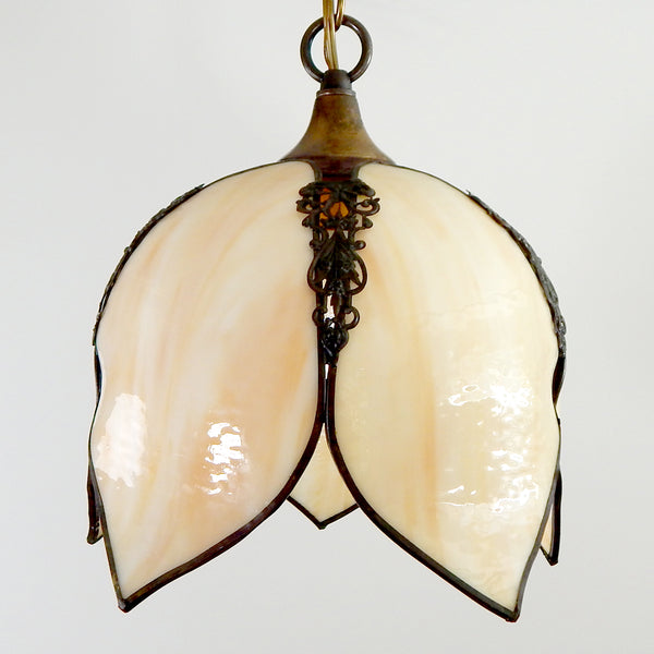 Vintage Slag Glass Pendant Ceiling Light Fixture. The glass has a unique marbled or streaked appearance. The fixture has been restored and features a new porcelain socket, wires, Etc. The fixture has been cleaned and detailed and includes mounting hardware for a convenient installation. Available at www.vintporium.com