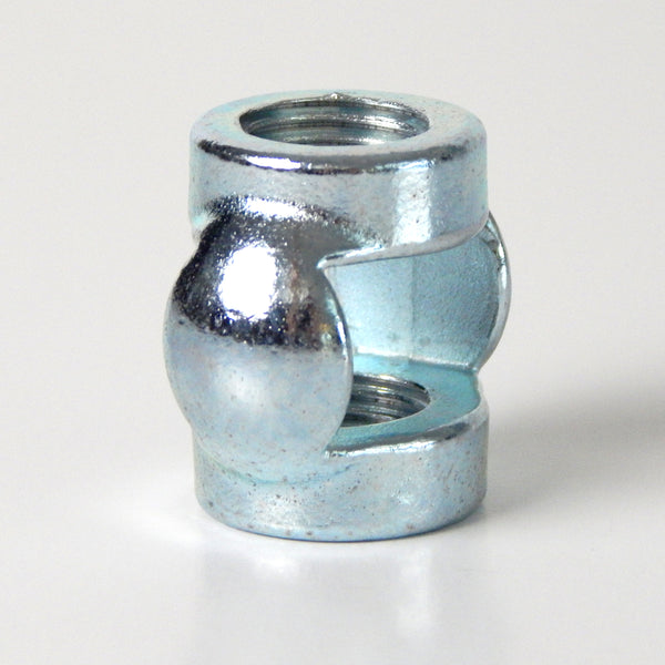 Zinc Plated Steel Hickey 1/4F x 1/4F ip. This zinc-plated is threaded for  1/4 ip x 1/4 ip rod. The hickey is a transitional piece that allows two of the threaded pipes or nipples to attach while allowing the wire a way to exit the threaded pipe. Available at www.vintporium.com