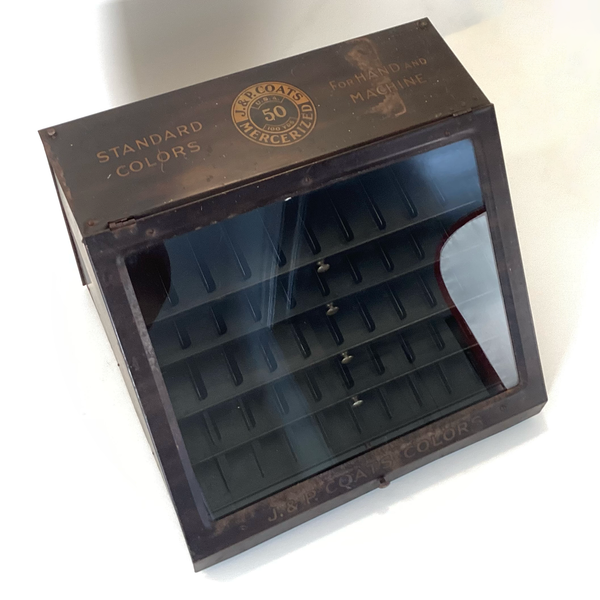Early 20th century J. & P. Coats mercerized cotton thread display cabinet with five drawers.