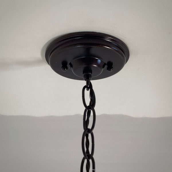 Pendant Light Vintage Enameled Shade New Custom Made Oil Rubbed Bronze Fixture. The light fixture has been cleaned and detailed. It includes mounting hardware for convenient installation. Available at www.vintporium.com.