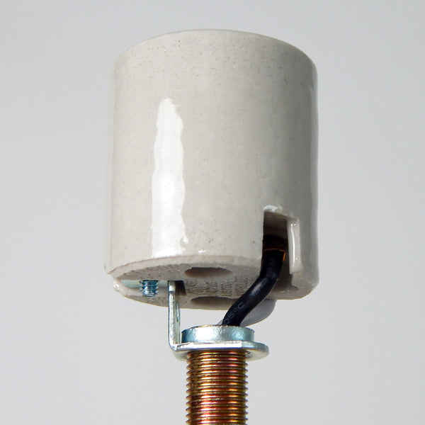 Vintporium Medium base sockets are made of glazed porcelain, have 18-inch copper wire leads, and a built-in 1/8 ip Female threaded hickey, an excellent choice for both the safety and longevity of your lamp restorations. Available at www.vintporium.com
