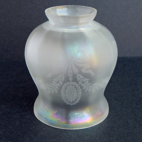 2 1/4 (2.25) Inch Vintage Etched Bell Shaped Glass Light Fixture Shade. Colonial Revival style frosted light shade with daisy medallion and ribbon design.