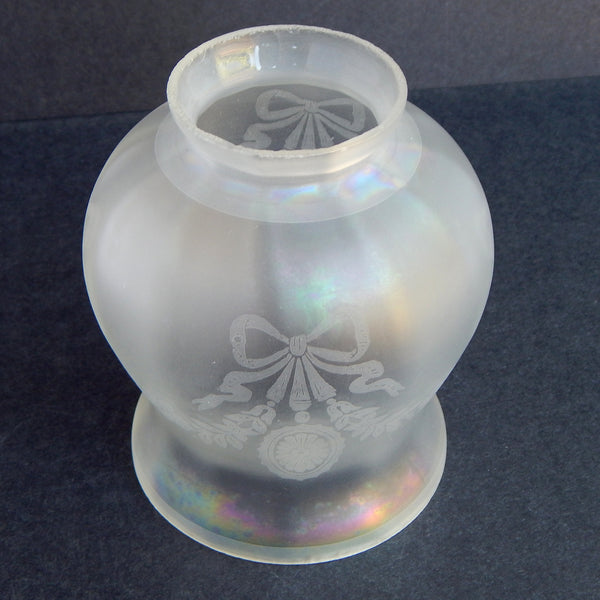 2 1/4 (2.25) Inch Vintage Etched Bell Shaped Glass Light Fixture Shade. Colonial Revival style frosted light shade with daisy medallion and ribbon design.