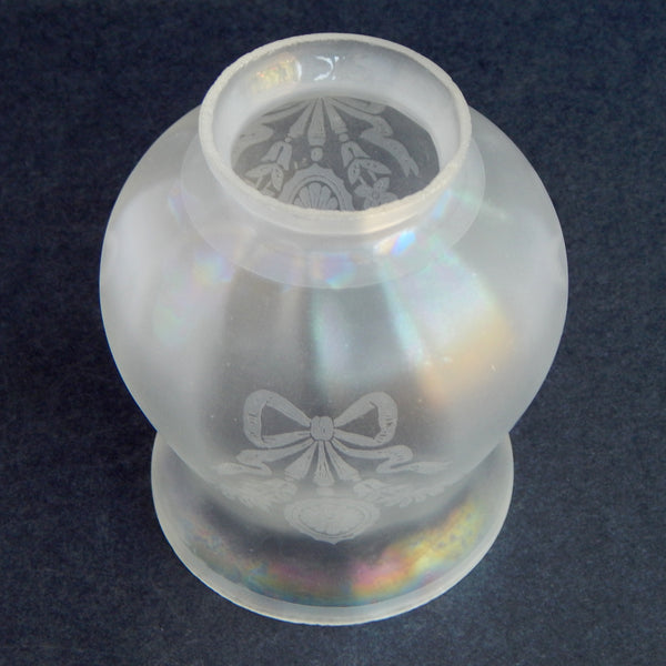 2 1/4 (2.25) Inch Vintage Etched Bell Shaped Glass Light Fixture Shade. Colonial Revival style frosted light shade with daisy medallion and ribbon design.