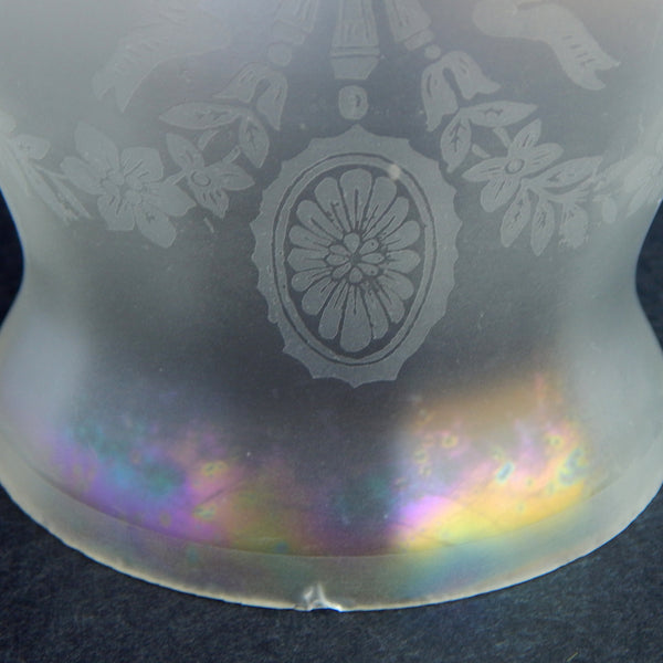 2 1/4 (2.25) Inch Vintage Etched Bell Shaped Glass Light Fixture Shade. Colonial Revival style frosted light shade with daisy medallion and ribbon design.