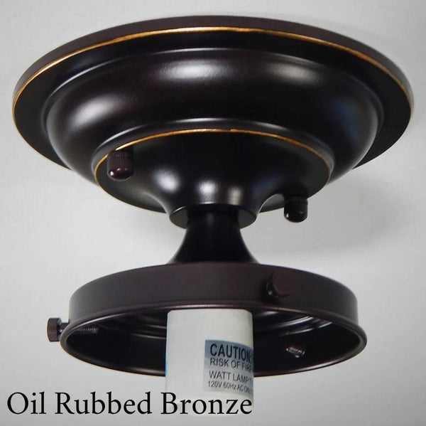 Oil-rubbed bronze semi-flush mount light fixture canopy with 4-inch fitter and socket base, featuring rich bronze tones with golden highlights and vintage-inspired detailing — Vintporium.