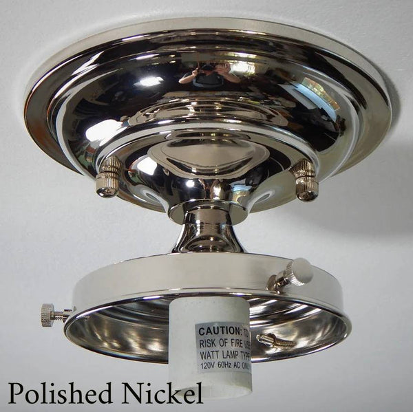 Polished nickel semi-flush mount light fixture canopy with 4-inch fitter and socket base, featuring a gleaming mirror-like finish and elegant vintage style — Vintporium.