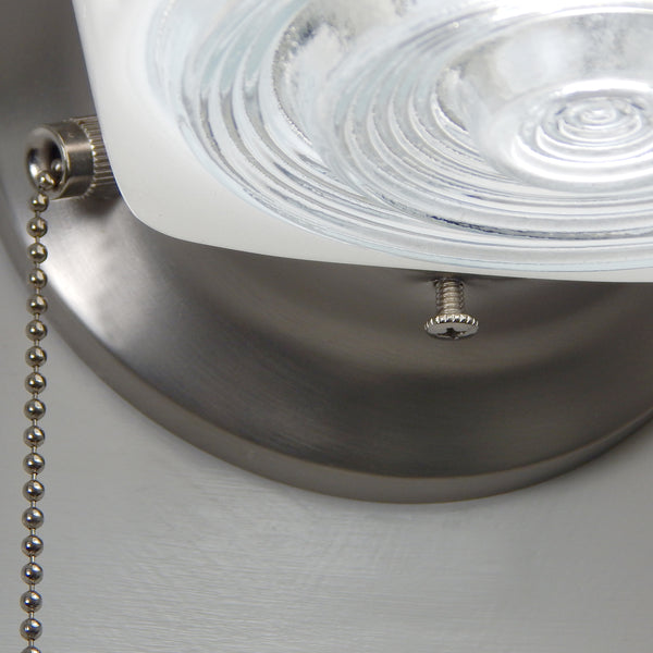 Post-War Era Pull Chain Sconce Vintage Glass Shade New Fixture Base. The fixture features a vintage enameled glass shade and a new pull chain fixture. The light comes with installation hardware, making it convenient to install. Available at www.vintporium.com