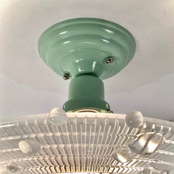 Semi-Flush Beaded Chain Ceiling Light Antique Shade New Fixture. The fixture features a custom-made powder-coated base. The light fixture has been cleaned and detailed. It includes mounting hardware for convenient installation. Available at www.vintporium.com