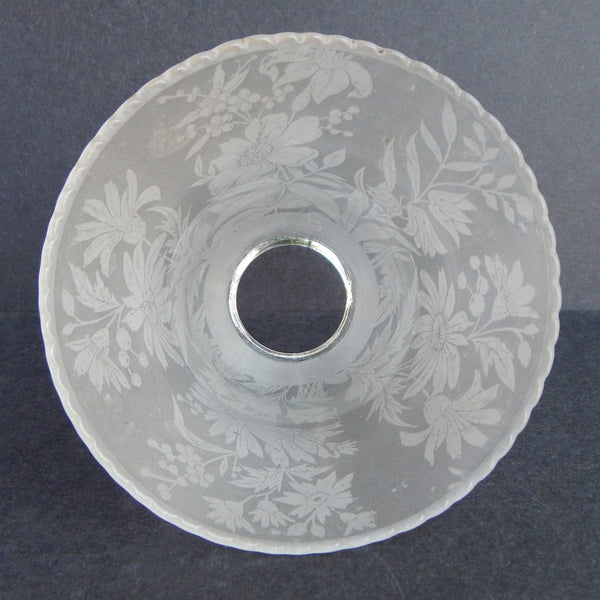 Antique frosted floral etched shade with scalloped edge, side profile.