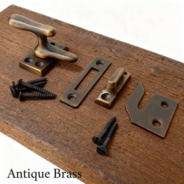 Antique Brass casement window lock set with screws — Vintporium vintage hardware