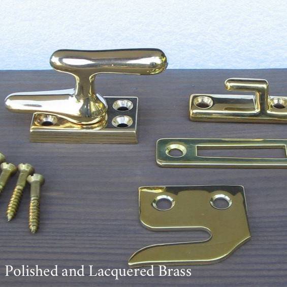 Polished and Lacquered casement window lock set with screws — Vintporium vintage hardware