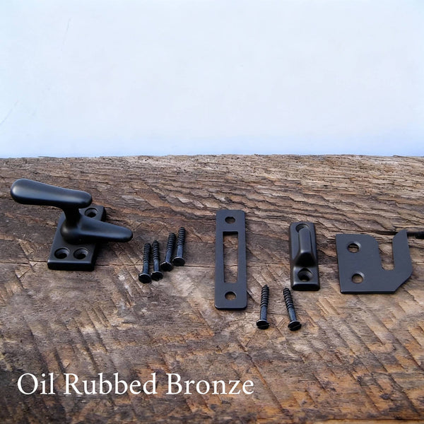 Oilrubcasement window lock set with screws — Vintporium vintage hardwarebed bronze 