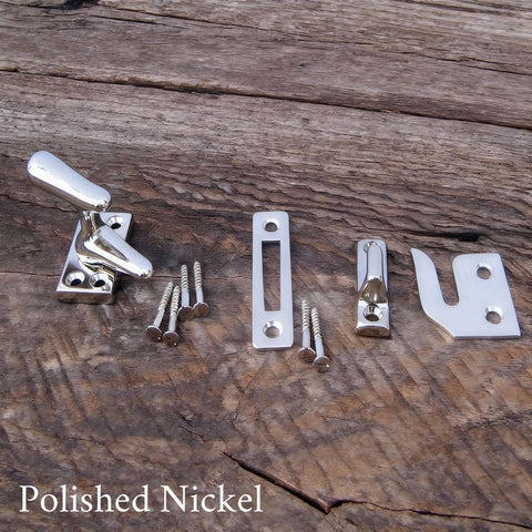 Polished nickel casement window lock set with screws — Vintporium vintage hardware