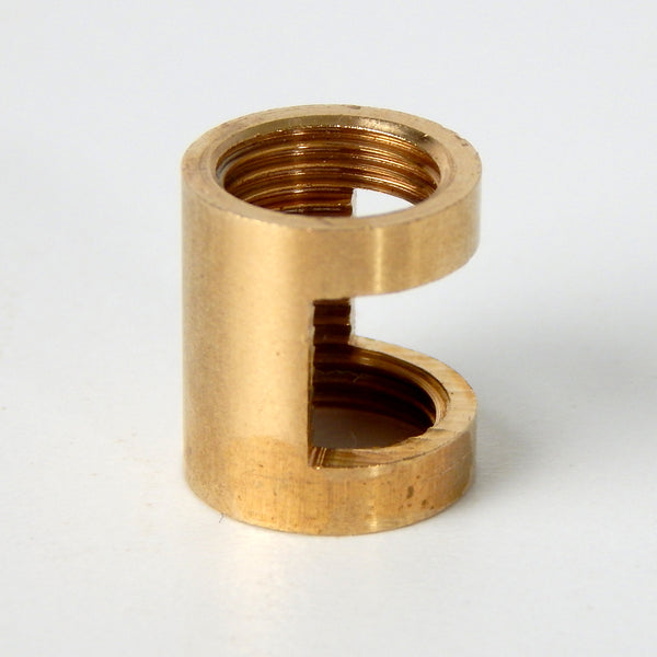 Solid brass coupling is used to connect two 1/8 ip threaded rods while allowing wires to exit or enter at the knuckle. Available at www.vintporium.com