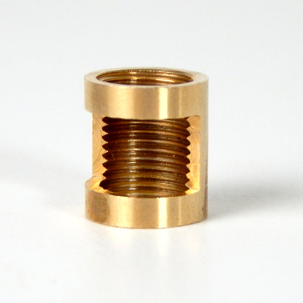 Solid brass coupling is used to connect two 1/8 ip threaded rods while allowing wires to exit or enter at the knuckle. Available at www.vintporium.com