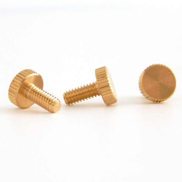 This lot of 3 handsome little thumbscrews is ideal for securing shades to the fixture as well as securing the fixture to its mounting brackets. Available in unfinished brass. Available at www.vintporium.com