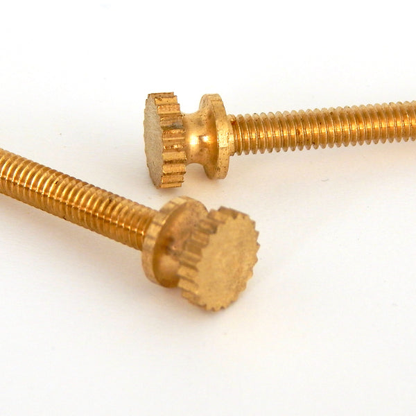 This lot of 2 handsome thumbscrews is ideal for securing the fixture to its mounting brackets. Available in unfinished brass.. Available at www.vintporium.com