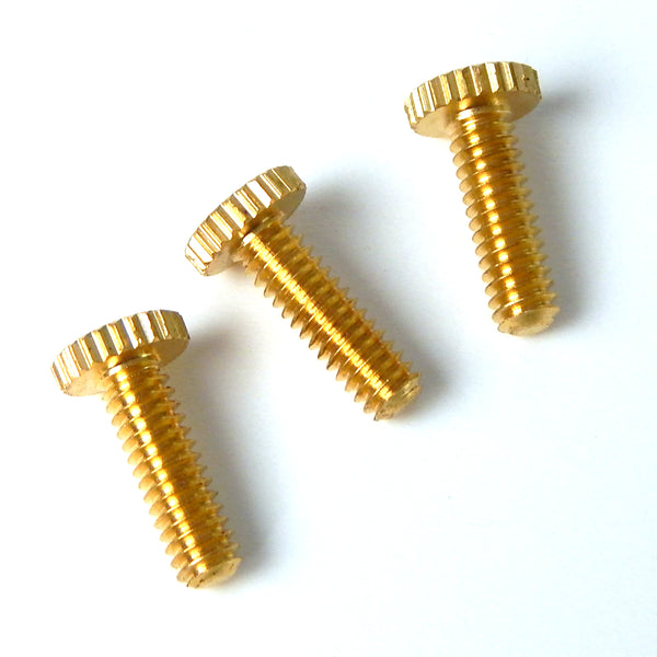 This lot of 3 handsome thumbscrews is ideal for securing shades to the fixture as well as securing the fixture to its mounting brackets. You have the choice of an unfinished finish. Available at www.vintporium.com