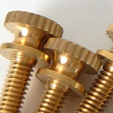 This lot of 3 handsome thumbscrews are ideal for securing shades to the fixture as well as securing the fixture to its mounting brackets. You have the choice of unfinished brass finish or polished nickel finish. Available at www.vintporium.com