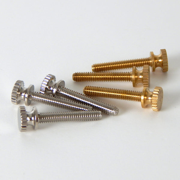 This lot of 3 handsome thumbscrews are ideal for securing shades to the fixture as well as securing the fixture to its mounting brackets. You have the choice of unfinished brass finish or polished nickel finish. Available at www.vintporium.com