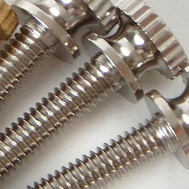 This lot of 3 handsome thumbscrews are ideal for securing shades to the fixture as well as securing the fixture to its mounting brackets. You have the choice of unfinished brass finish or polished nickel finish. Available at www.vintporium.com