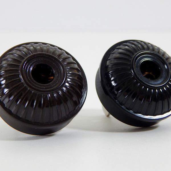 Early Electric Style Ribbed Bakelite Polarized Plug Black Brown - Vintporium Architectural Salvage